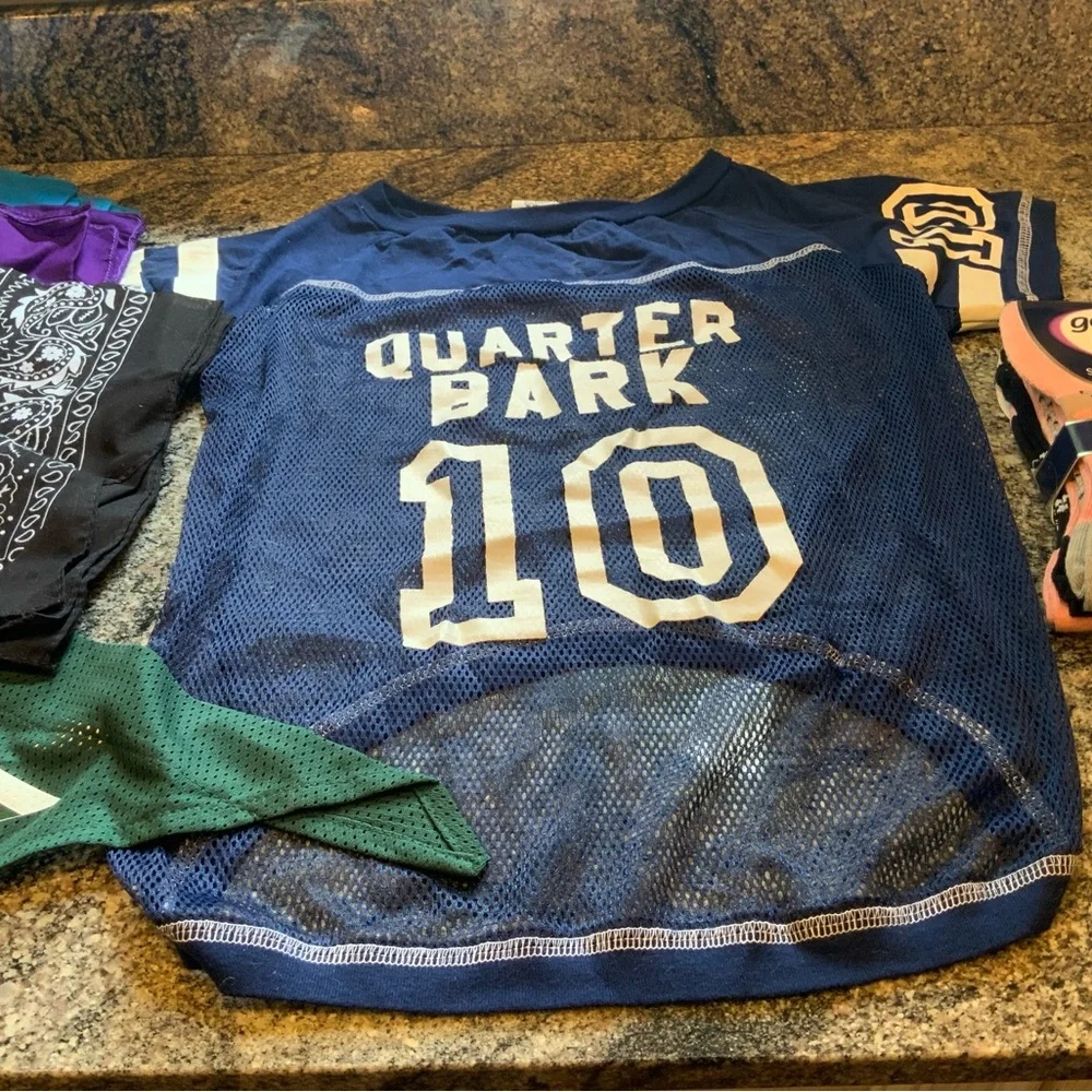 Dog Bundle, Jets Bandana. Blue Dog Jersey, Dog/cat socks set of 3, 4 Bandana’s